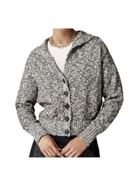 J.Crew Sailor-Collared Cardigan Marled Yarn Wool/Cotton Black/White Sweater M
